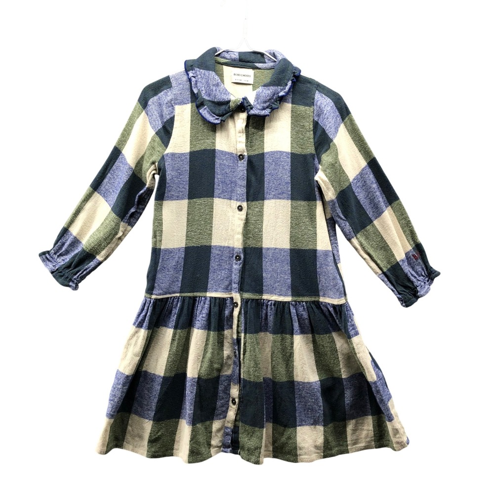 Bobo Choses Long Sleeve Flannel‎ Dress Girls 8-9 Years 134 cm Ruffle Blue Plaid